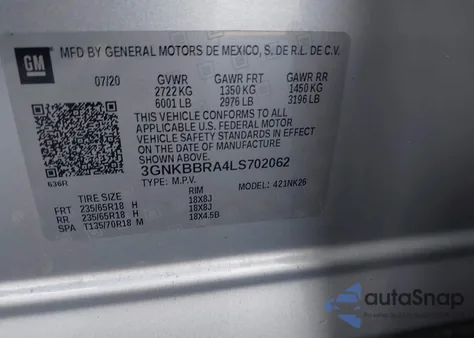 2020 Chevrolet Blazer Fwd 1Lt z USA, uszkodzony, nr VIN 3GNKBBRA4LS702062